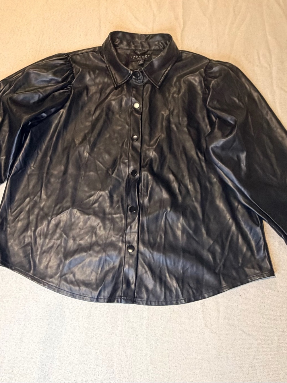 Laundry By Shelli Segal Black Faux Leather Button-Front Jacket